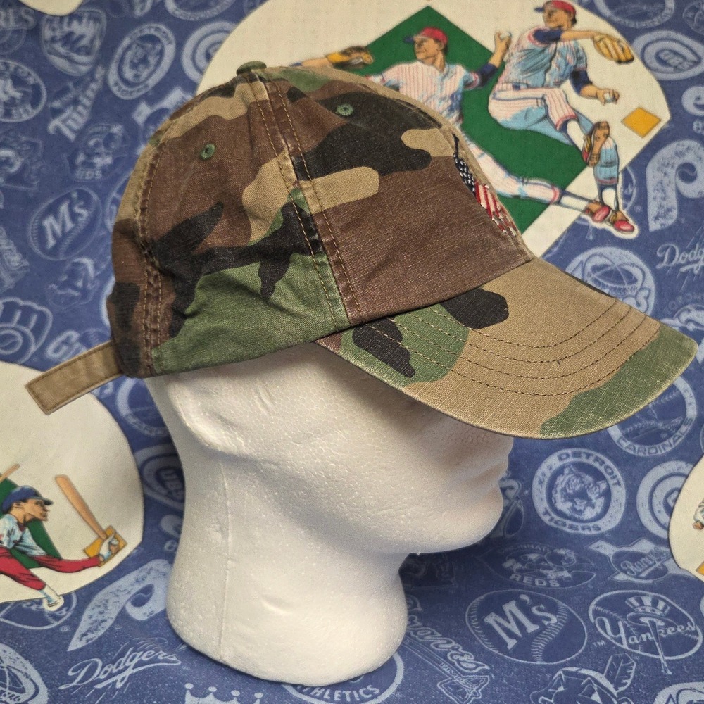 Polo Ralph Lauren Hat Mens Big Pony Camo American Flag Cap Adjustable Strapback - Picture 4 of 10